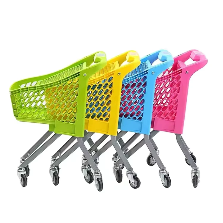 Kids Shopping Trolley Mini European Plastic Mesh Structure Waterproof Eco Friendly Lightweight Adjustable Handle Indoor Outdoor