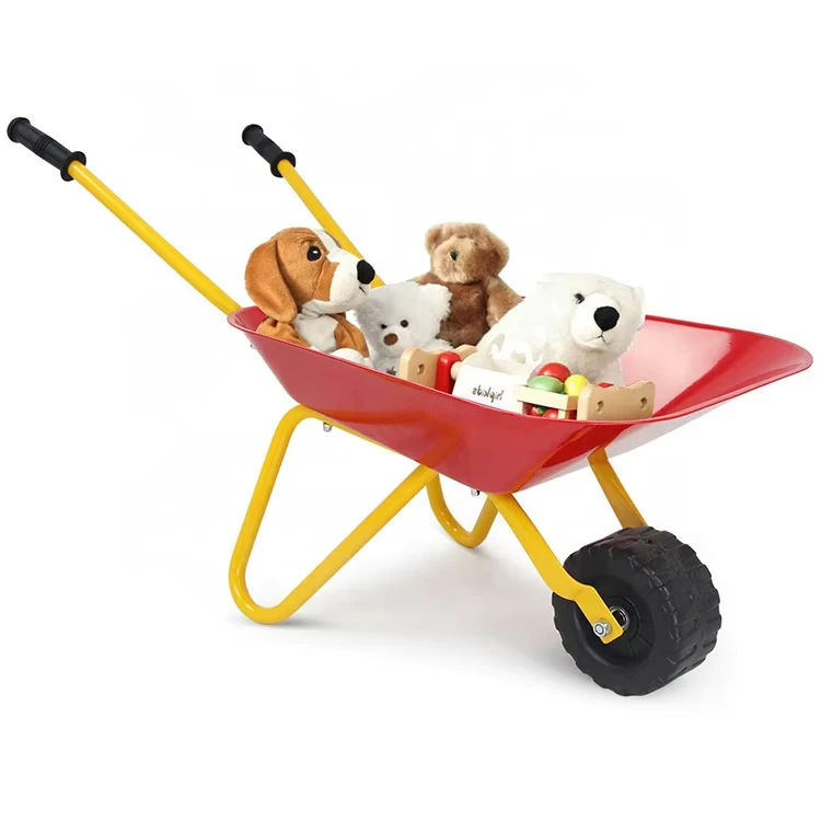 Kids Steel WheelBarrow Metal Plastic Kids Garden Work Cart Child Toy Tools Wheelbarrow Dolly