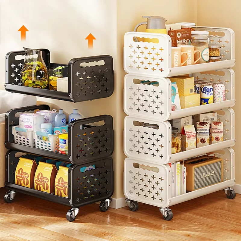 Kitchen Household Snack Heavy Duty Detachable Design Stackable Utility Rolling Trolley Standing Storage Rack Bathroom