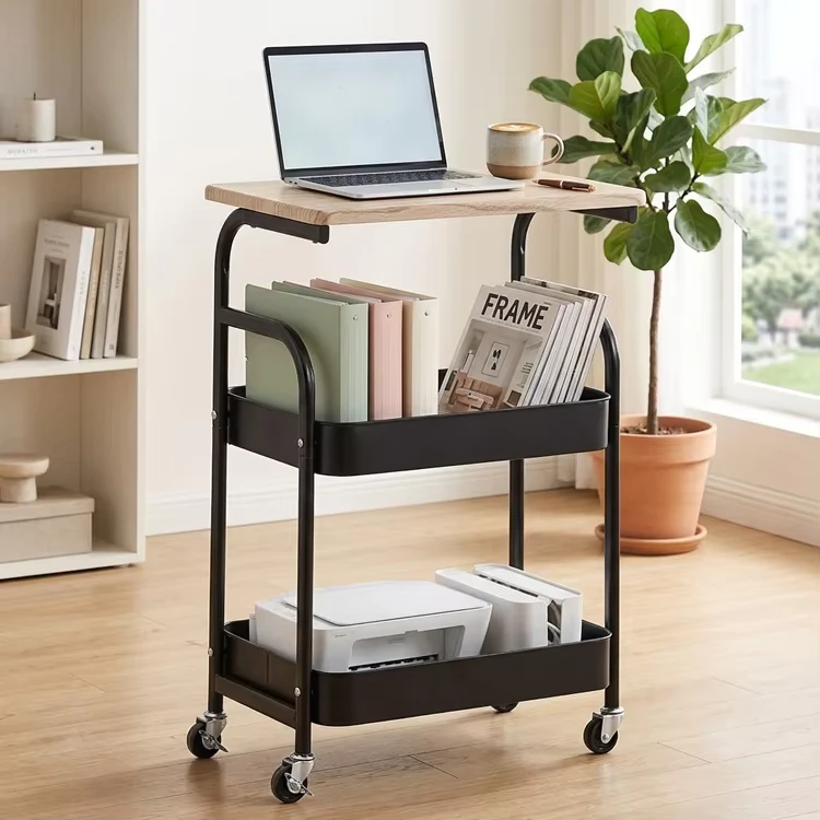 Kitchen Metal Home Trolley Shelves Food Utility 3 Tier Tiered Organizer Plastic Storage Rolling Cart With Handle