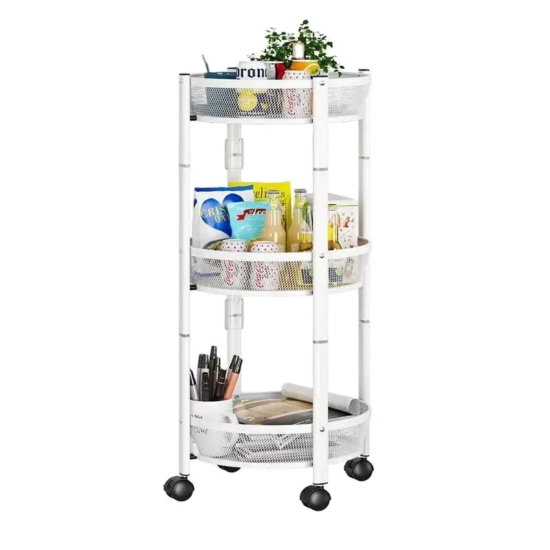 Kitchen Organizer Shelf Wheels Round Trolley Foldable Storage Cart Holders Racks for Bathroom