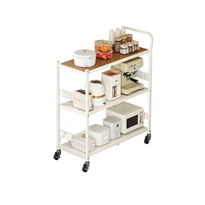 Kitchen Storage Rack Metal Three Layer Folding Rotatable Multi Purpose Storage Rack Mobile Household Trolley