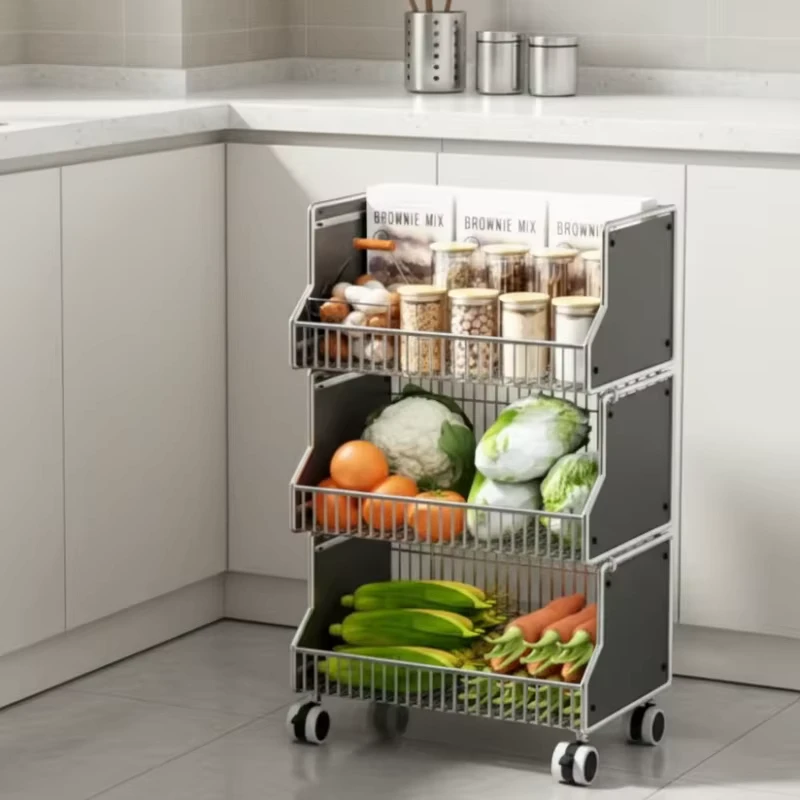 Kitchen Storage Rack Multi layer Floor Multi functional Fruit and Vegetable Large Capacity Household Movable Cart Storage Rack