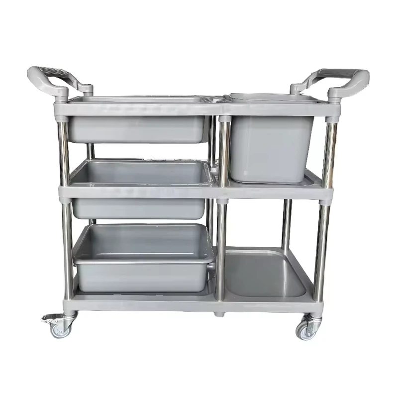 Kitchen Utility Cart Plastic Service Trolley Food and Dish Collect Trolley for Restaurant Commercial Kitchen Use