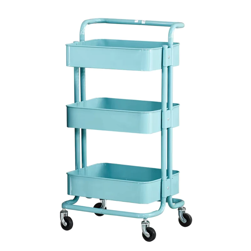 Kitchen Vegetable Trolley Utility Foldable Rolling Cart Multi purpose 3 Tiers Steel Movable Storage Metal Home Furniture Support
