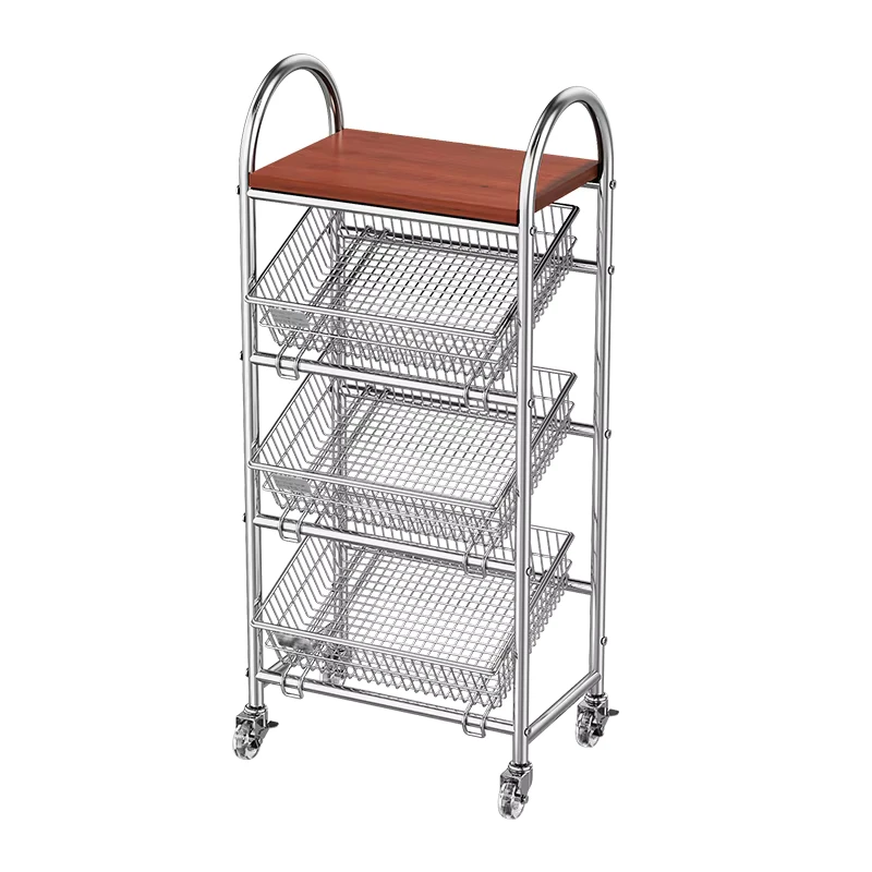 Kitchen Wood Vegetable & Fruit Storage Rack with 4 Tiers Floor standing Household Snack Trolley
