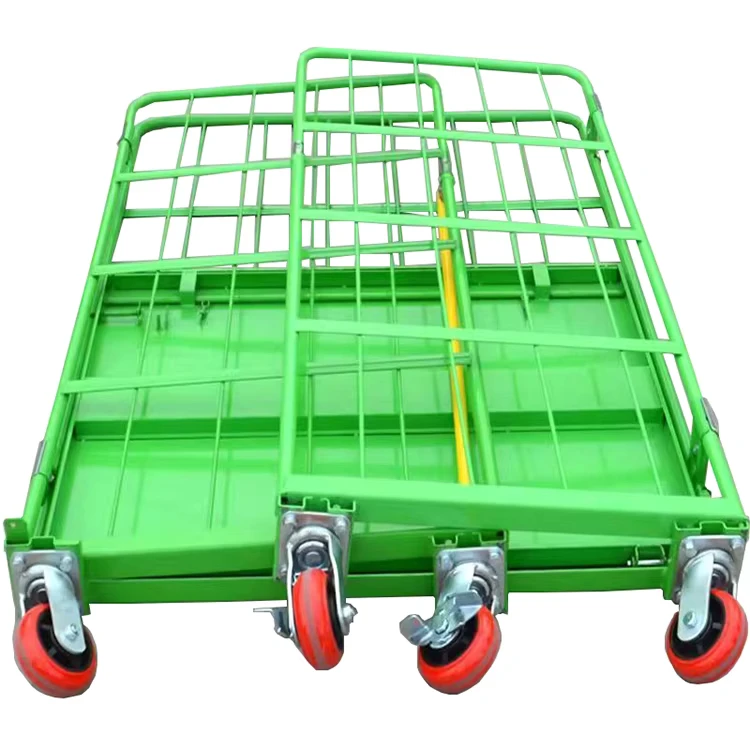 Korea Customized 3 4 Sided Metal Wire Mesh Steel Warehouse Roll Container Supermarket Storage Logistic Trolley Collapsible Roll