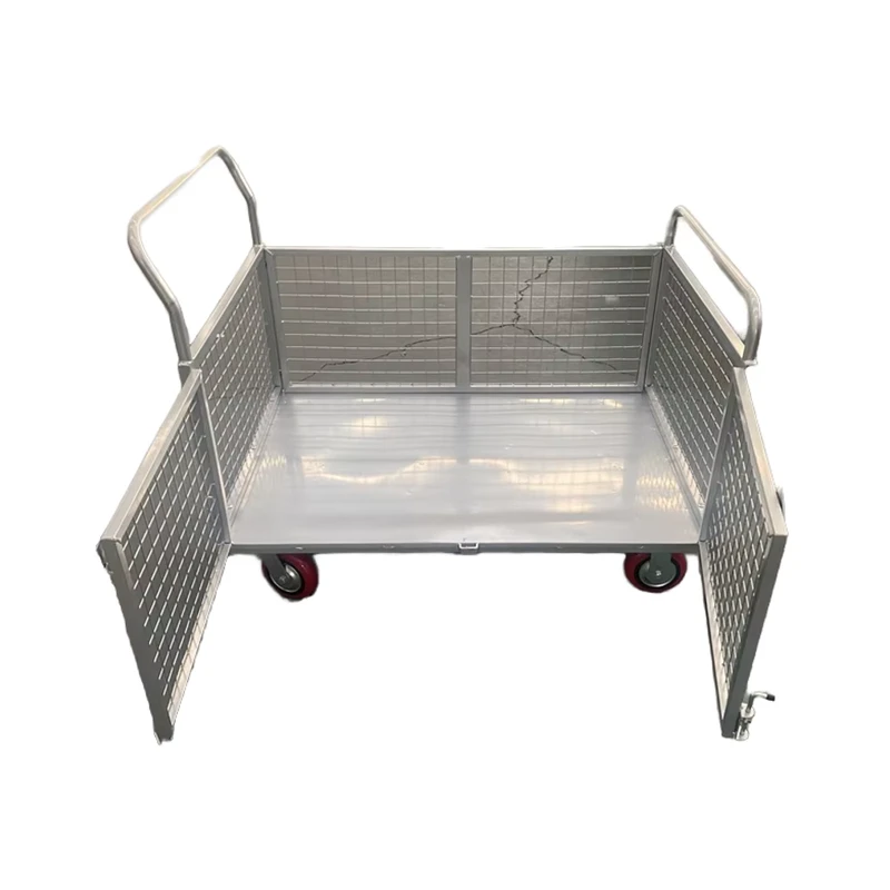 Korean Style Heavy Duty Iron Mesh Cage 500kg Capacity Plate 115*75 Hand Cart Trolley Four Wheel Polyurethane Casters Shopping