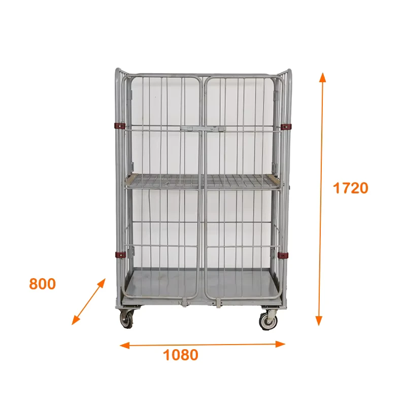 L1080xD800xH1720 Medium Duty 800kg Capacity Collapsible Metal Roll Cage Trolley Shelf for Cargo Storage Equipment