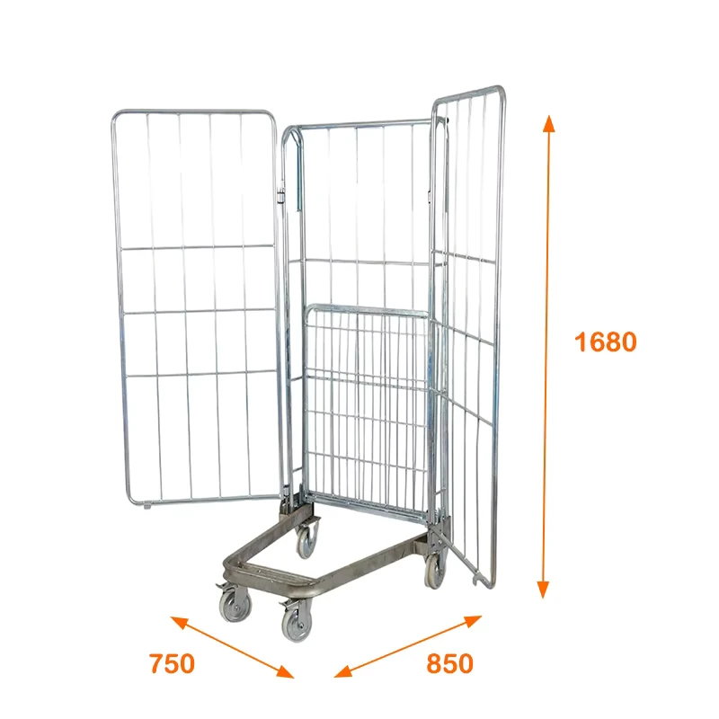 L750XD850XH1680MM Medium Duty Steel Q235 Mesh Storage Container Roll Cage Trolley 200kg Capacity Supermarket Cargo Storage