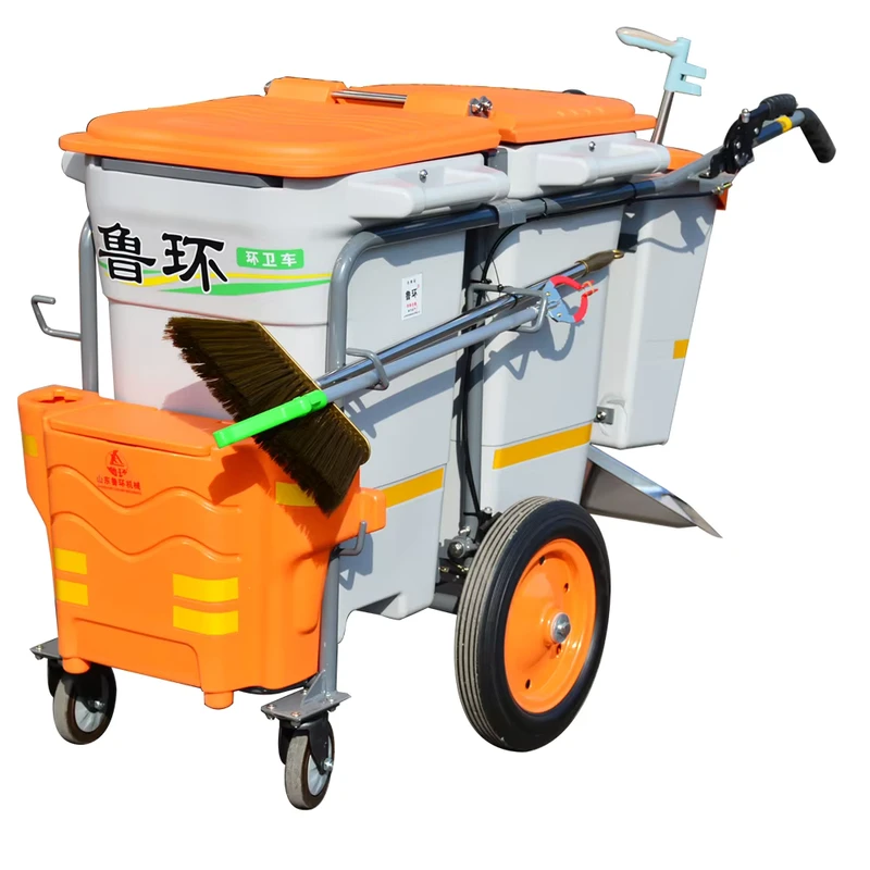 LUHUAN LH TZ02 Factory Price Hand Push Industrial Waste Trolley 100L+5L+30L Capacity Dual Braking System PP Carbon Steel