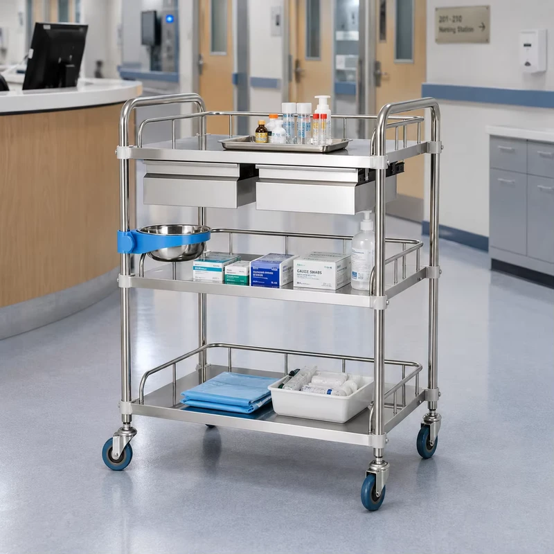 Laboratory Hospital Trolley 3 Layers Medical Equipment Stainless Steel Trolley