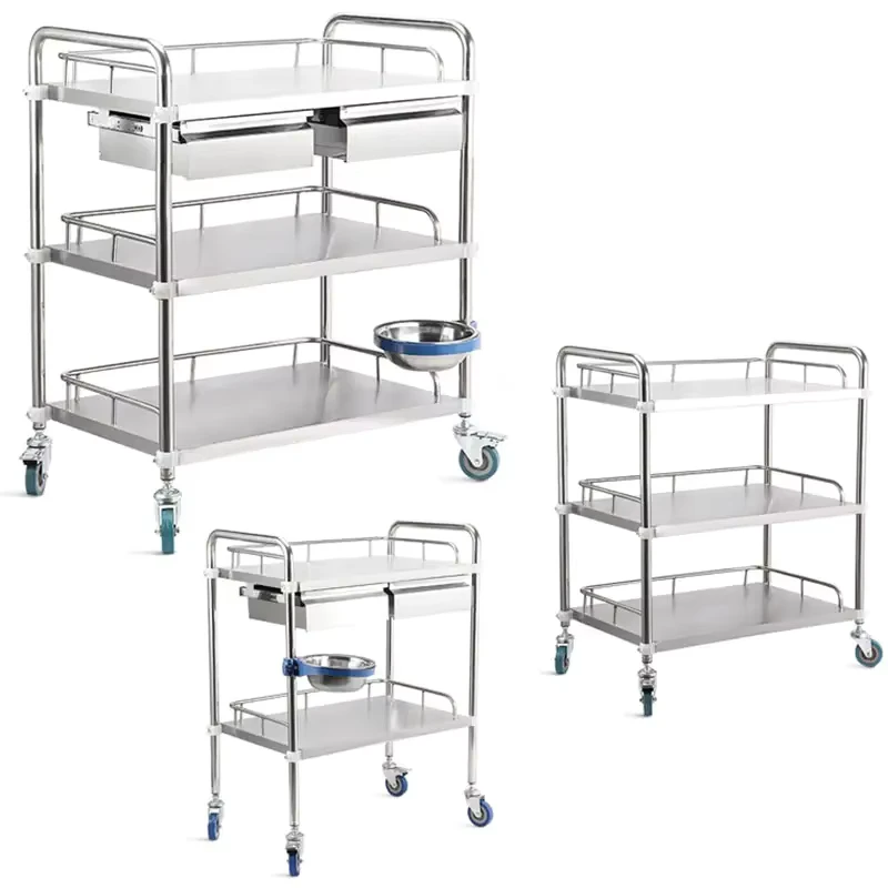 Laboratory Hospital Trolley 3 Layers Medical Equipment Stainless Steel Trolley