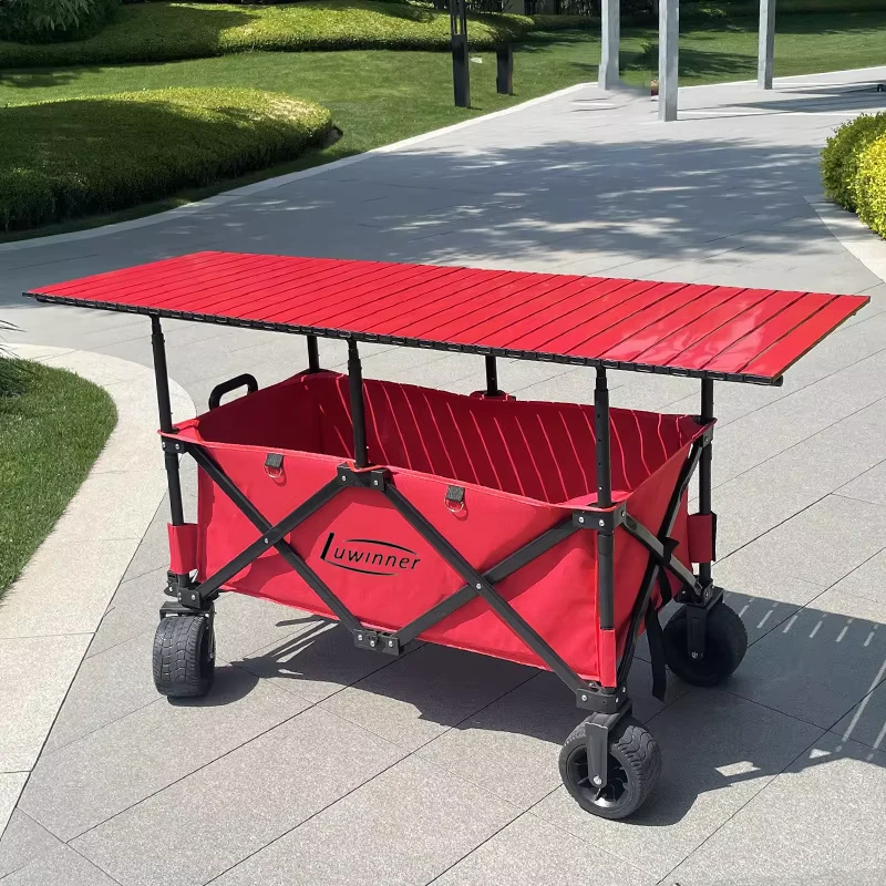 Large 167*60 Metal Four-Wheel Foldable Mobile Awning Stall Cart Six-Pole Extendable for Outdoor Camping