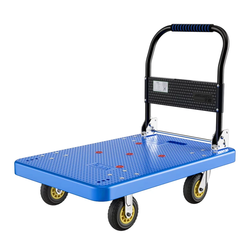Large Blue Nylon Trolley with Cold Rolled Steel Handrails Four Wheel OEM Customizable for Shopping Storage Tools