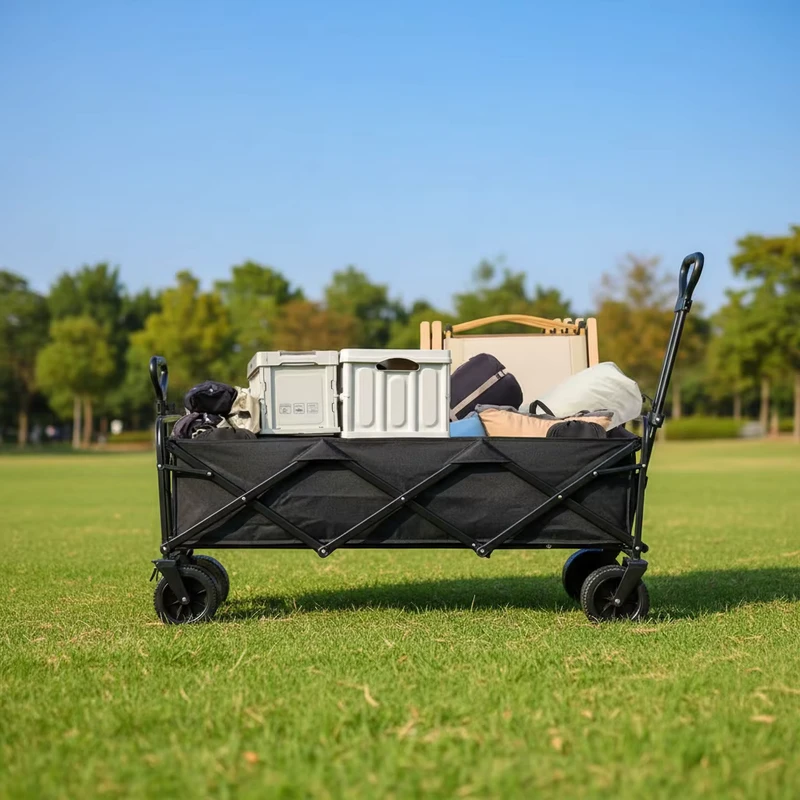 Large Capacity 1.3-meter Camping Cart Night Market Stall Cart Folding Outdoor Trolley Picnic Cart Trailer Double Brakesbearings