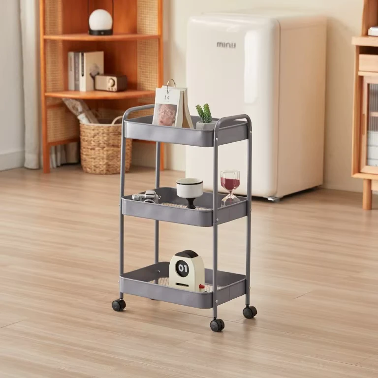 Large Capacity 3 Tier Heavy Duty Metal Rolling Utility Cart Large Wheels Eco Friendly Foldable Modern Salon Use Storage Racks