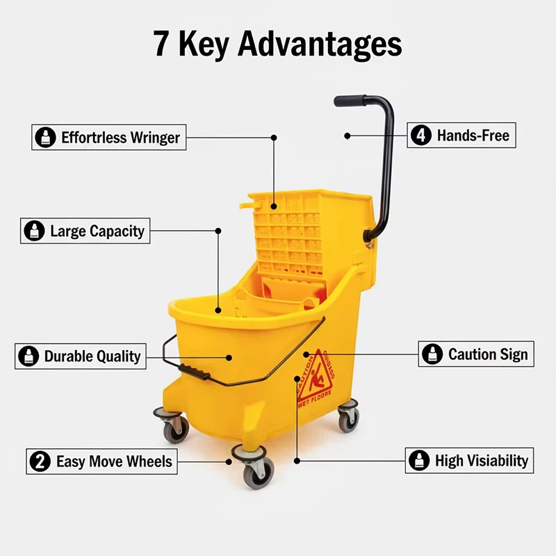 Large Capacity 33L 42L Mop Bucket with Wringer & Wheels Household Wheels Cleaning Mop Trolley Bucket