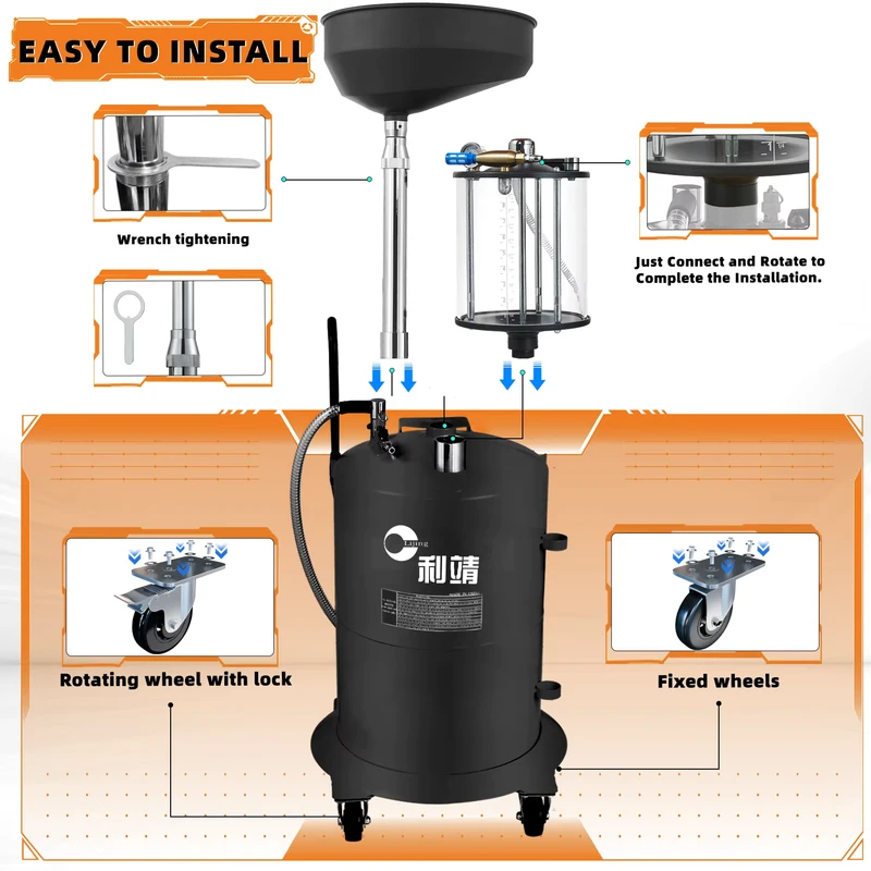 Large Capacity 70L Waste Oil Drain System with Mobile Cart for Professional Automotive Repair