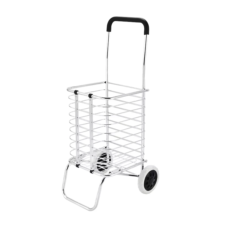 Large Capacity Aluminum Alloy Folding Durable Shopping Cart Pull Rod Portable Two Wheel Supermarket Cart Factory’s Small Cart