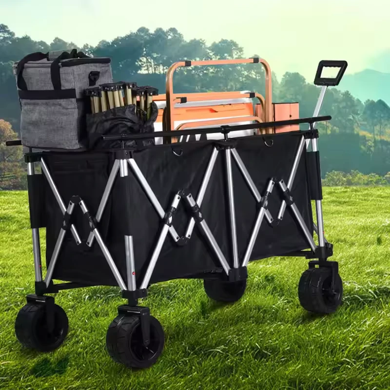 Large Capacity Aluminum Alloy Four wheel Folding Camping Cart Outdoor Shopping Storage Trailer OEM Tools