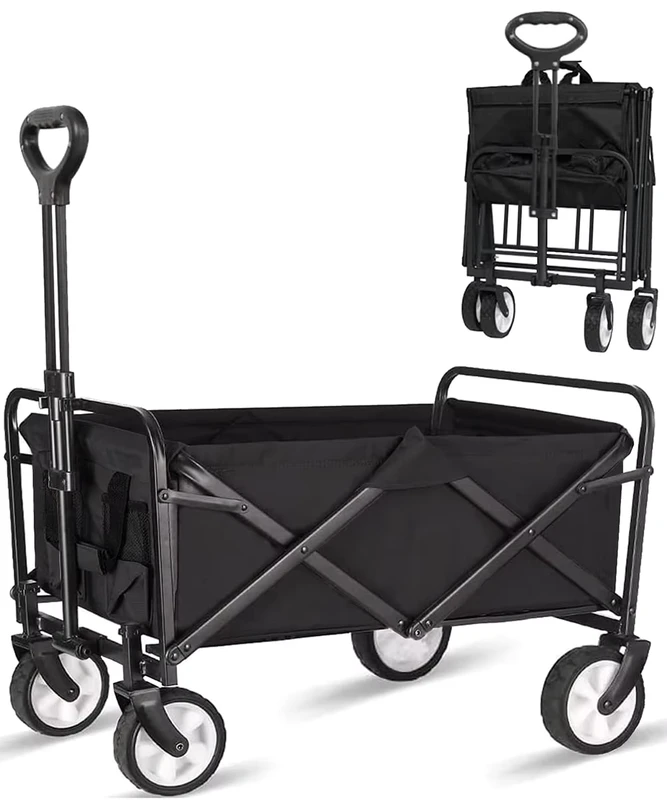 Large Capacity Customized Stainless Steel Platform Shopping Trolley Picnic Heavy Duty Camping Foldable Four Wheel Wagon Cart
