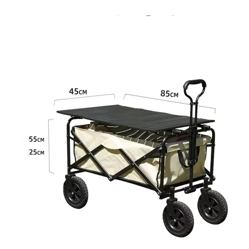 Large Capacity Four Wheeled Portable Foldable Camping Cart Outdoor Fishing Shopping Customizable OEM Trailer Storage Wagon
