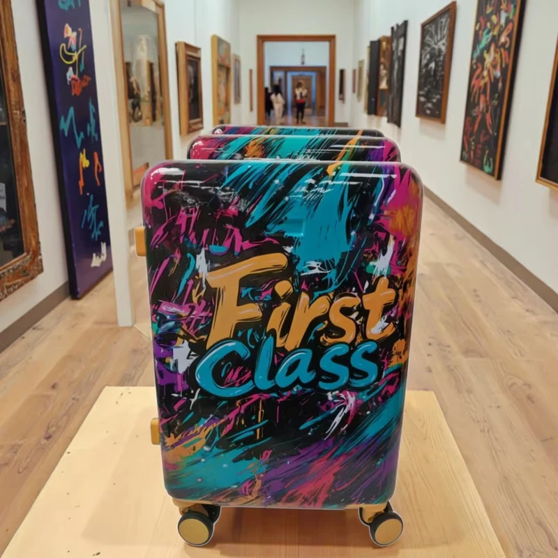 Large Capacity Graffiti Style Trolley Case with Polyester Lining for Travel and Business Trips