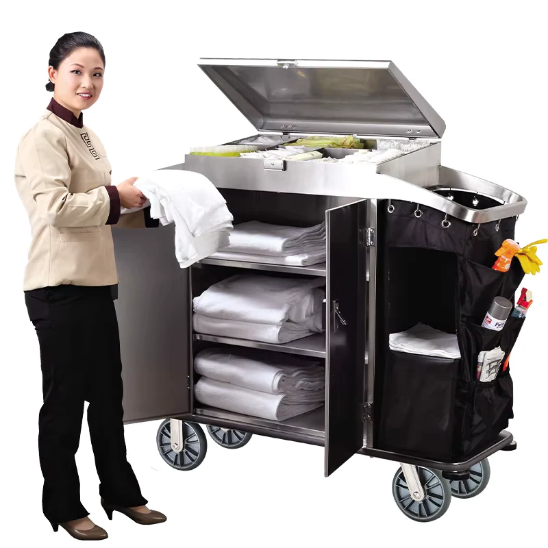 Large Capacity High Quality Hotel Housekeeping Room Service Trolley for Cleaning Needs