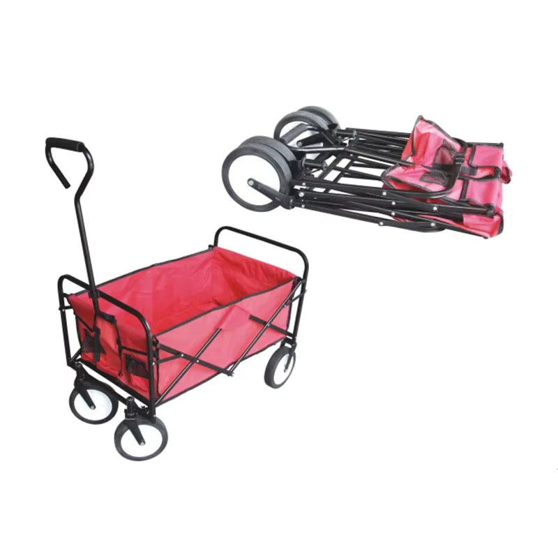 Large Capacity Metal Four Wheel Folding Cart Child Outdoor Wagon with Push and Pull Handle for Camping Parks Beaches Outdoors