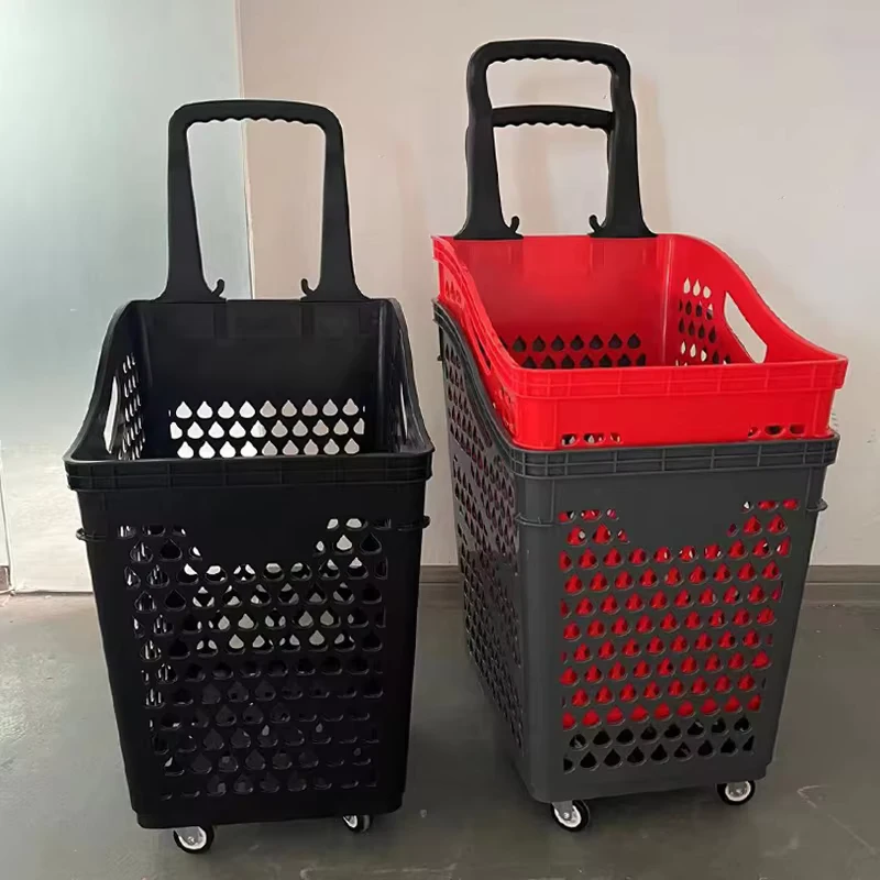 Large Capacity Multifunctional PP Rubber Wheel Portable Shopping Trolley for Warehousing Shopping Cart