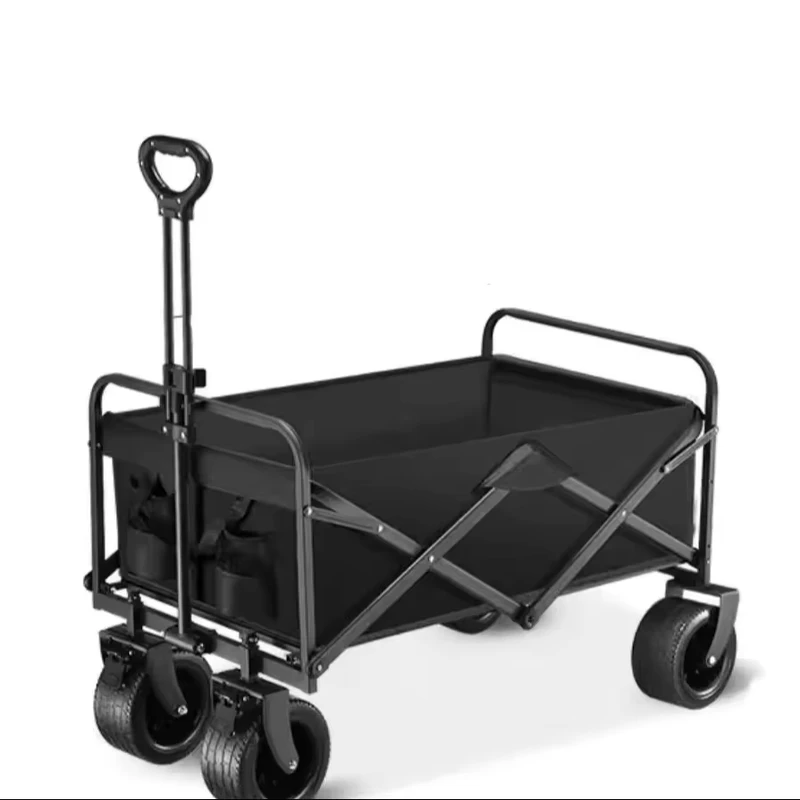 Large Capacity Outdoor Folding Wagon Heavy Duty Four Wheel Oxford Black All Terrain Tires Camping Beach Travel