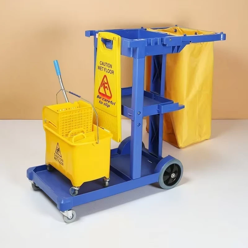 Large Capacity Plastic Mop Cart Manual Wringer Bucket Trolley for Hotel Public Area Cleaning and Linen Transport