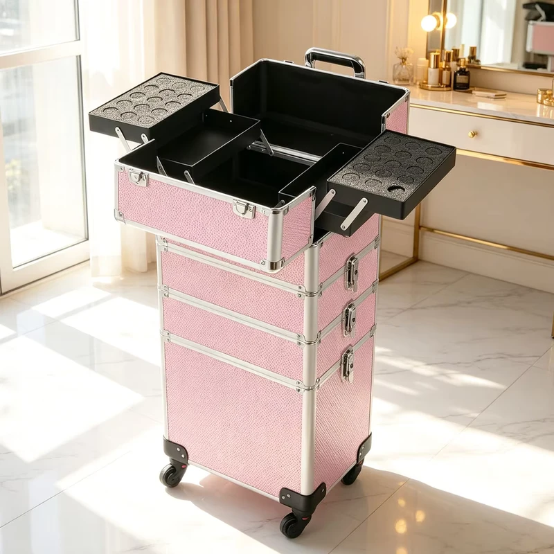 Large Capacity Rolling Makeup Train Case With Removable Wheels Lockable Cosmetic Beauty Travel Cart Trolley Salon Case Factory