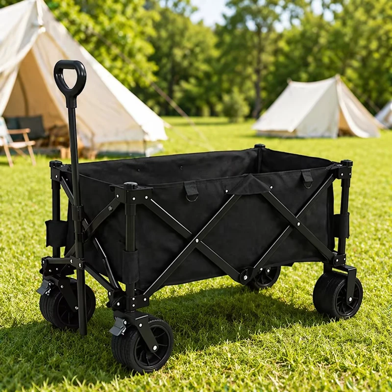 Large Capacity Shopping Camping Hiking Luggage Transport Cart Dual Bearing Folding Pull Cart Beach Picnic Heavy Duty Four-Wheel