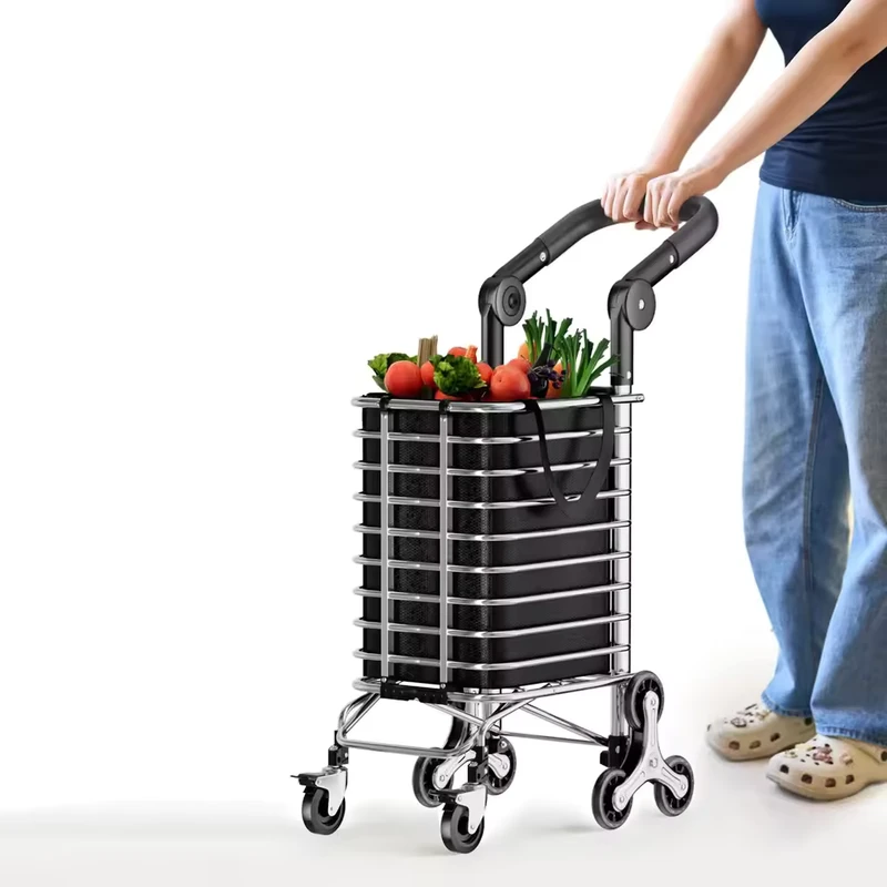 Large Capacity Shopping Cart Trolley Folding Shopping Cart with Removable Liner and 360° Swivel Wheels