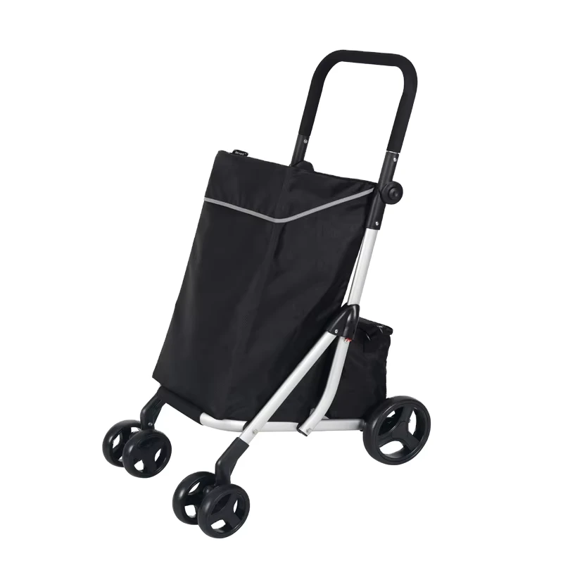 Large Capacity Shopping Trolley 4 Wheels Shopping Trolley Aluminum Cart with Insulated Cooler Bag Portable Folding Trolley