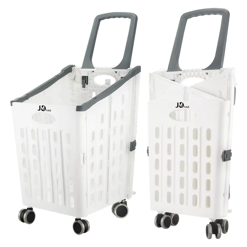 Large Capacity Supermarket Store Hand Carts Utility Camping Portable Foldable Grocery Shopping Cart Plastic Shopping Trolley