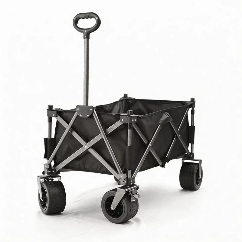 Large Collapsible Camping Cart with 10 inch Off Road Wheels Foldable Adjustable Handle Market Cart for Outdoor Use