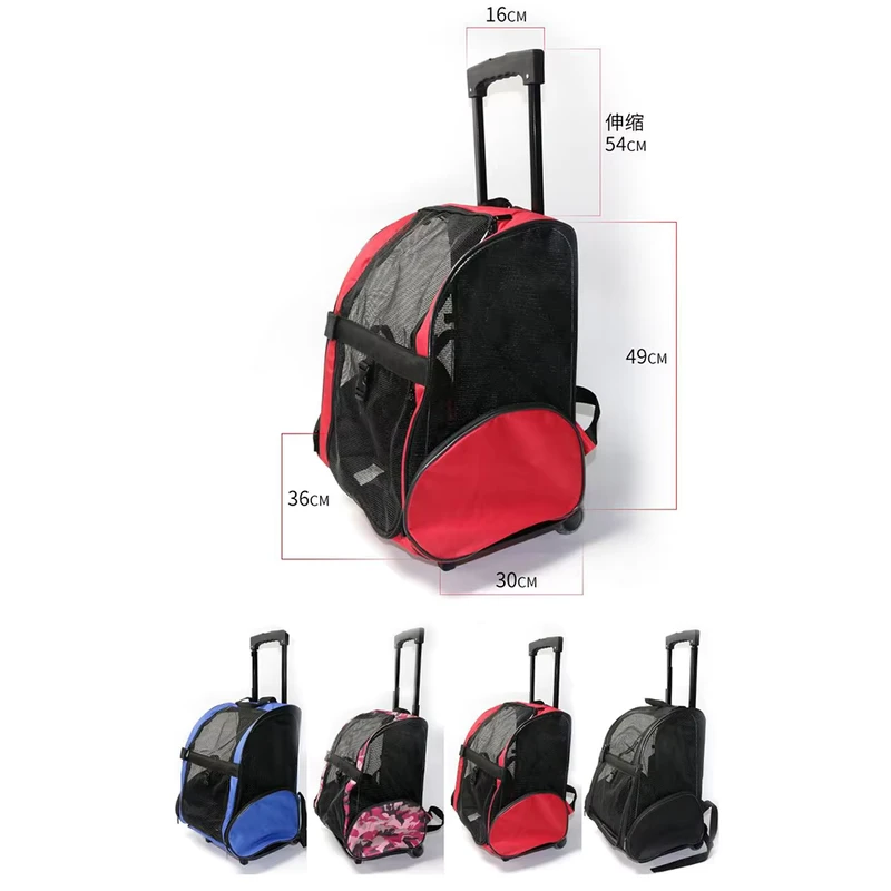 Large Durable Polyester Wheel Pet Luggage Bag Carrier Rolling Trolley Backpack Zipper Closure
