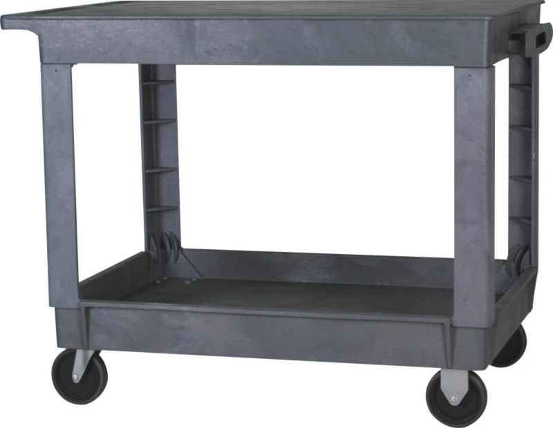 Large Flat Top Plastic Four Wheel Service Carts 2 Shelves Storage Trolley 500 lb Load Capacity Industrial Use 1 Year Warranty
