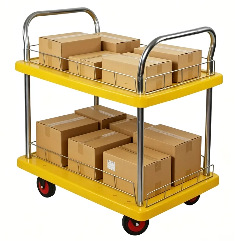 Large Load Capacity 65*110cm 500KG Plastic 2 Layer Shopping Trolley Transport Hand Push Four Wheel Cart