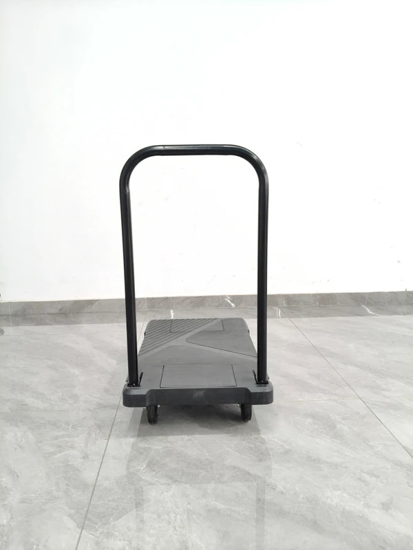 Large Load Capacity Plastic Flat Hand Cart Folding U Bar Handle Warehouse Storage Goods Moving Trolley
