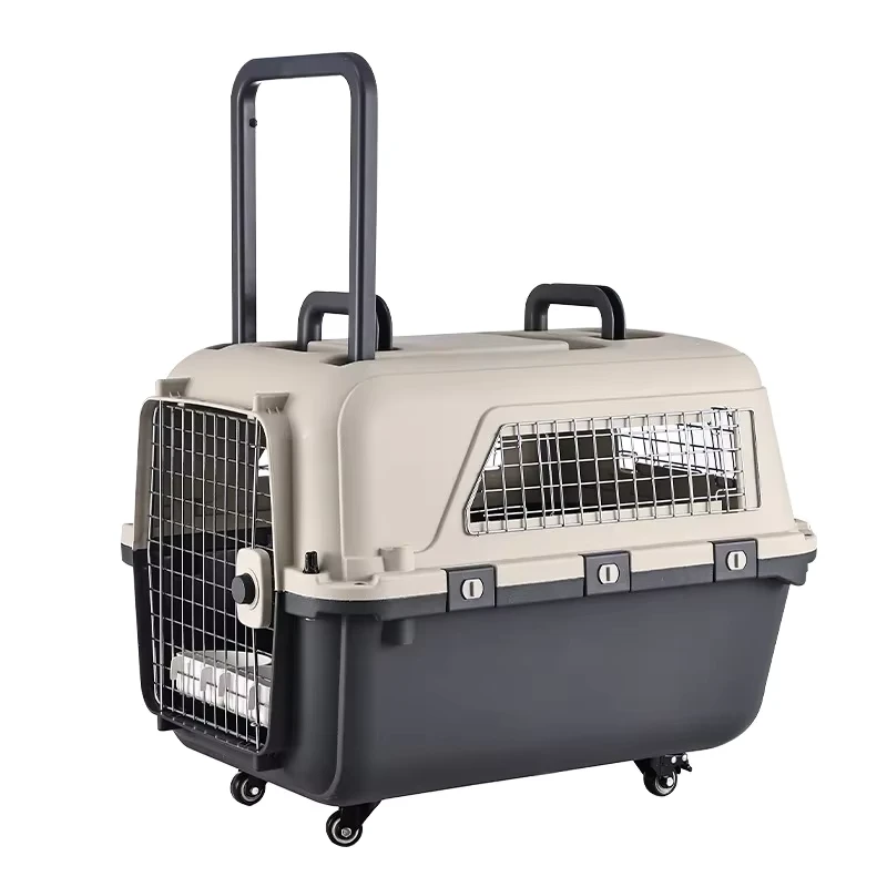 Large Pet Trolley Case Portable Plastic Dog Carrier Flight Crate with Large Capacity for Travel Cage