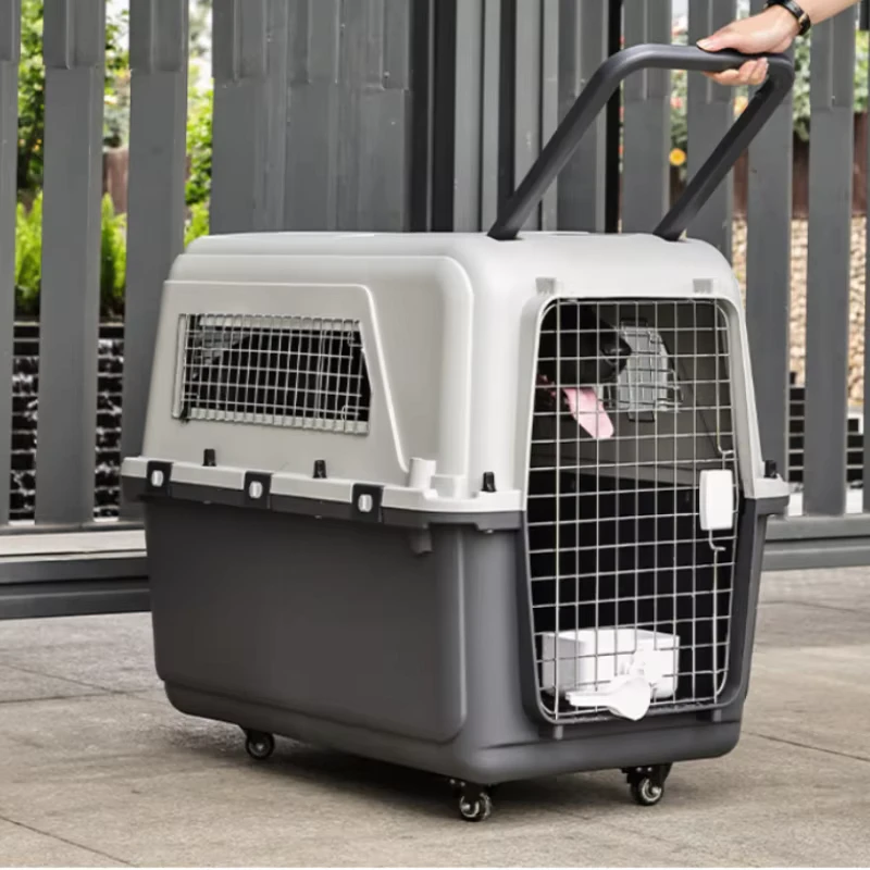 Large Pet Trolley Case Portable Plastic Dog Carrier Flight Crate with Large Capacity for Travel Cage