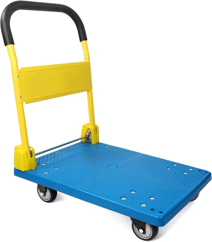Large Size 880lbs Foldable Push Cart Portable Platform Trolley For Tools Industrial Transportation Use Steel Plastic 300kg