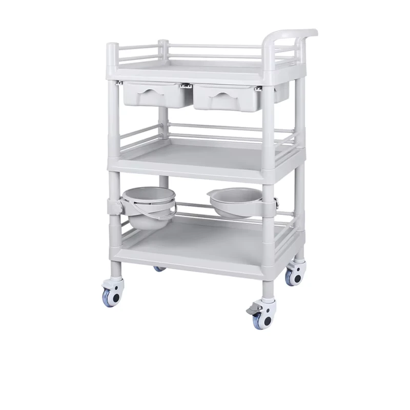 Large Size Hand Pushed Tool Cart Three Layer Double Layer Plastic Medicine Delivery Drawer Mobile Beauty PP Material
