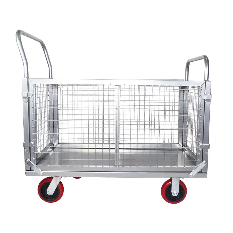 Large Size Tool Cart 800kg Loading 4 Wheels 39×59 Inch Cage Trolley Iron Mesh Plate Hand Trolley Logistic Wire Caged Platform