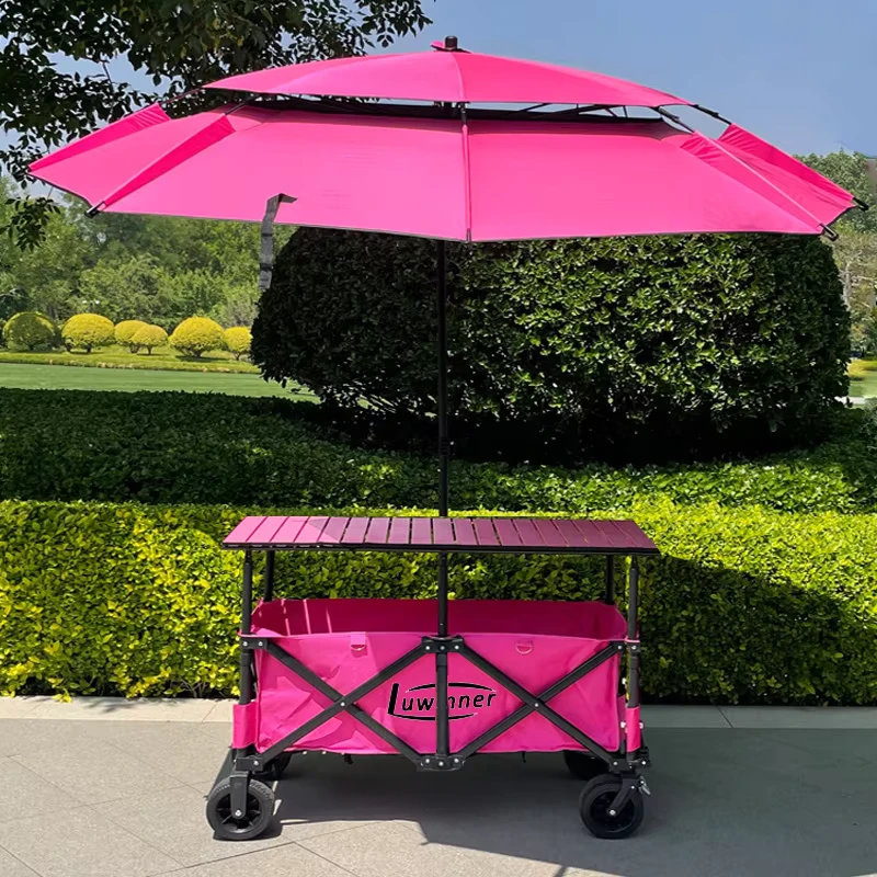 Large Table Parasol Foldable Dining Cart for Camping Fishing Picnics Snacks Portable Wagon Stall