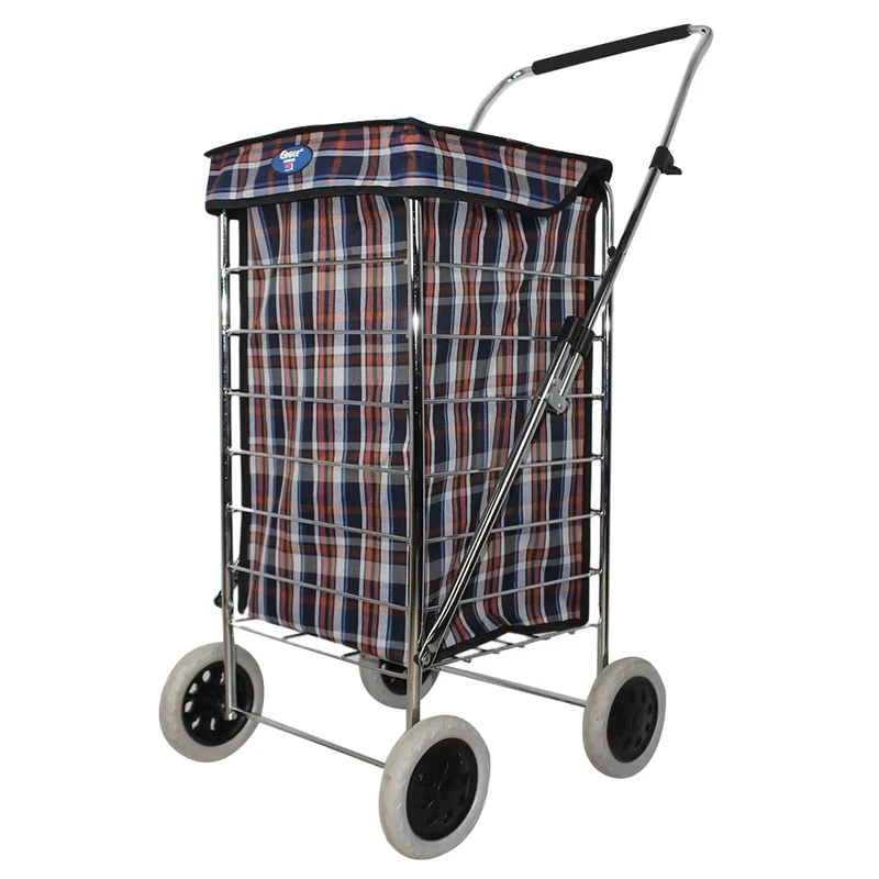 Large Volume 4 Wheel Folding Shopping Trolley Cart Bag with Iron Wire Frame for UK Market